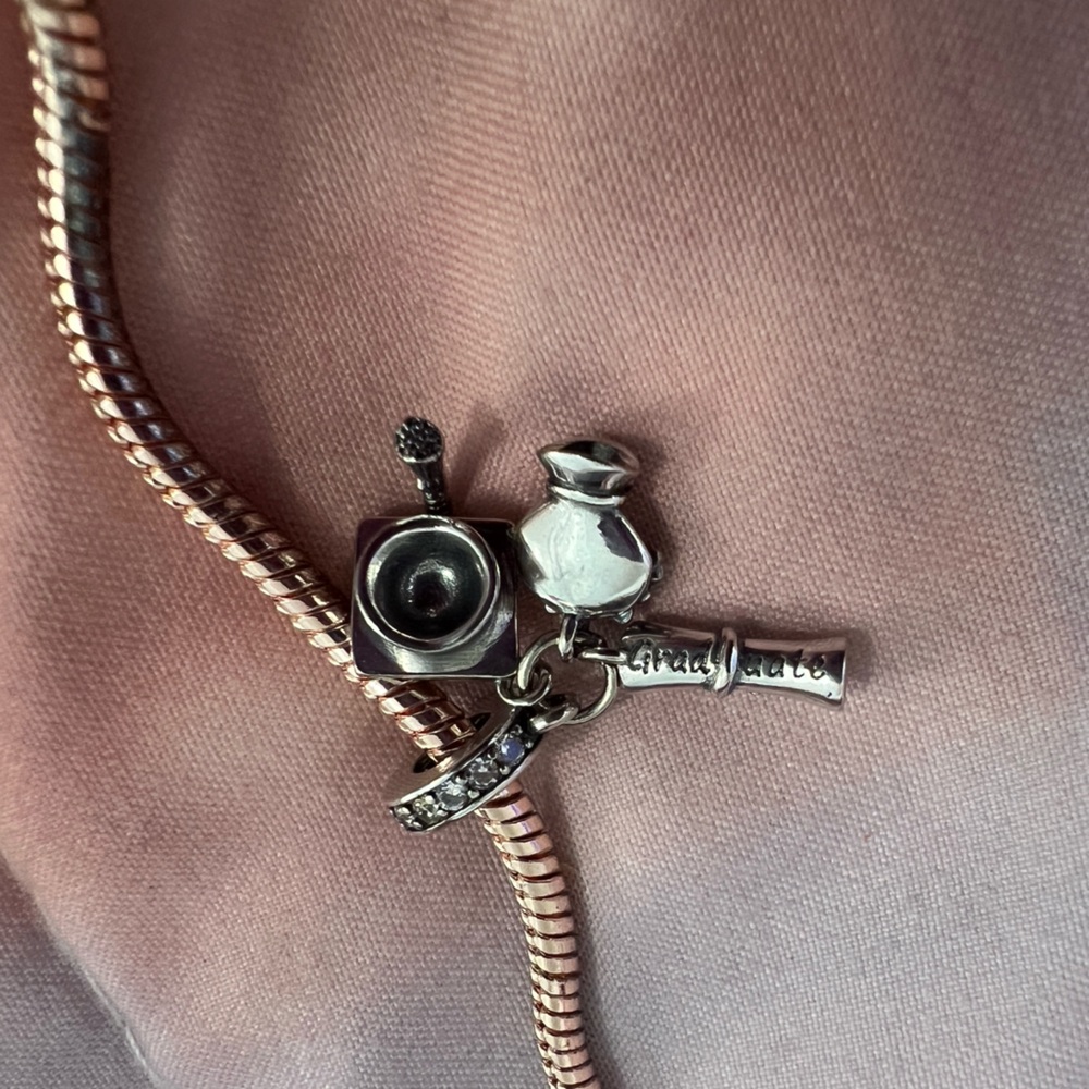 Triple Dangle Silver Graduation Charm For Pandora Braclets - Picture 6 of 6